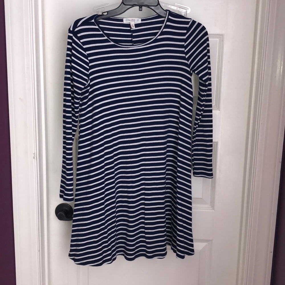 Navy/White Striped Long-sleeve Dress